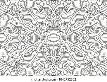 Zentangle coloring book art. Outline doodle hand drawn waves illustration. Organic wavy shapes wallpaper design. Vector seamless abstract pattern. 