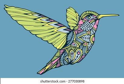 zentangle colourful vector hummingbird
