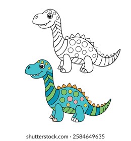 Zentangle dinosaur coloring page featuring intricate patterns and detailed designs. Perfect for relaxation and creativity, bringing a majestic dino to life with vibrant colors.