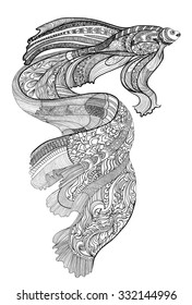 zentangle and doodle art, beautiful fish vector
