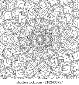 Zentangle doodle art bohemian pattern with mandalas. Black and white hippie style texture.