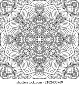 Zentangle doodle art bohemian pattern with mandalas. Black and white hippie style texture.