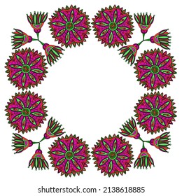 Zentangle doodle decorative floral design frame with space for text in center. image in adult colouring books style