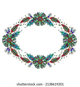 Zentangle doodle decorative floral design frame with space for text in center. image in adult colouring books style