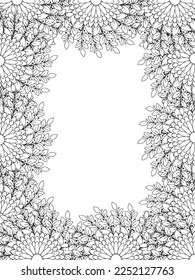 Zentangle Doodle Floral Borders Coloring Page Adult. Set of black and white labels with floral doodle patterns, hand draw in mehndi style. 
