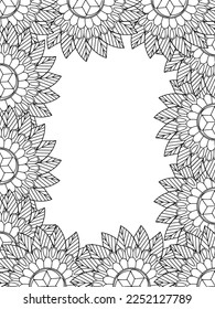 Zentangle Doodle Floral Borders Coloring Page Adult. Set of black and white labels with floral doodle patterns, hand draw in mehndi style. 
