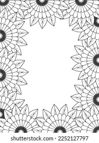 Zentangle Doodle Floral Borders Coloring Page Adult. Set of black and white labels with floral doodle patterns, hand draw in mehndi style. 