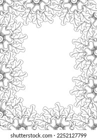Zentangle Doodle Floral Borders Coloring Page Adult. Set of black and white labels with floral doodle patterns, hand draw in mehndi style. 