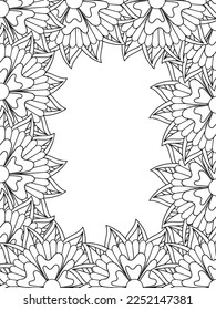 Zentangle Doodle Floral Borders Coloring Page Adult. Set of black and white labels with floral doodle patterns, hand draw in mehndi style. 