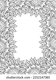 Zentangle Doodle Floral Borders Coloring Page Adult. Set of black and white labels with floral doodle patterns, hand draw in mehndi style. 