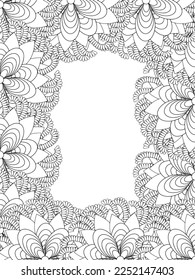 Zentangle Doodle Floral Borders Coloring Page Adult. Set of black and white labels with floral doodle patterns, hand draw in mehndi style. 