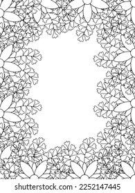 Zentangle Doodle Floral Borders Coloring Page Adult. Set of black and white labels with floral doodle patterns, hand draw in mehndi style. 