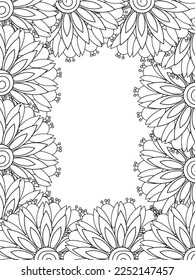 Zentangle Doodle Floral Borders Coloring Page Adult. Set of black and white labels with floral doodle patterns, hand draw in mehndi style. 