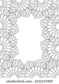 Zentangle Doodle Floral Borders Coloring Page Adult. Set of black and white labels with floral doodle patterns, hand draw in mehndi style. 