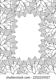 Zentangle Doodle Floral Borders Coloring Page Adult. Set of black and white labels with floral doodle patterns, hand draw in mehndi style. 