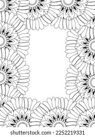 Zentangle Doodle Bordes Florales Colores Página Adulto. Juego de etiquetas en blanco y negro con motivos de doodle florales, traza a mano estilo mehndi. 