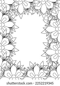 Zentangle Doodle Floral Borders Coloring Page Adult. Set of black and white labels with floral doodle patterns, hand draw in mehndi style. 
