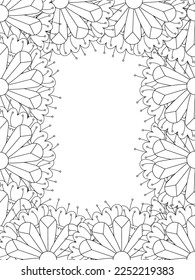 Zentangle Doodle Floral Borders Coloring Page Adult. Set of black and white labels with floral doodle patterns, hand draw in mehndi style. 