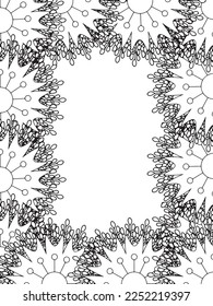 Zentangle Doodle Bordes Florales Colores Página Adulto. Juego de etiquetas en blanco y negro con motivos de doodle florales, traza a mano estilo mehndi. 