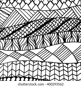 Zentangle doodle pattern for coloring book and adults. Made by trace from personal hand drawn sketch. Black and white