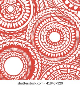 Zentangle doodle pattern for coloring book and adults. Made by trace from personal hand drawn sketch. Red and white