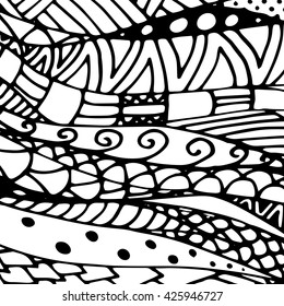 Zentangle doodle pattern for coloring book and adults. Made by trace from personal hand drawn sketch. Black and white