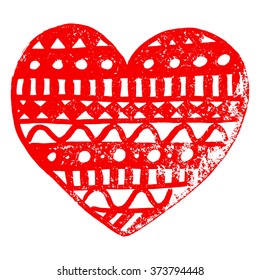 Zentangle doodle red heart ink hand drawn vector isolated.