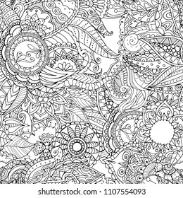 Zentangle doodle seamless pattern in adult colouring book style