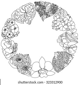 zentangle and doodle style flower in circle shape