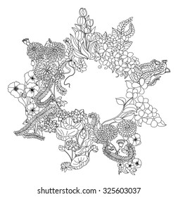 zentangle and doodle style flower in circle shape