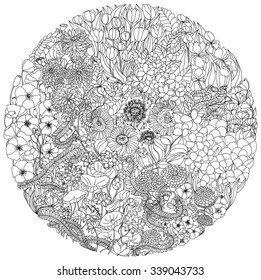 zentangle and doodle style flower in circle shape