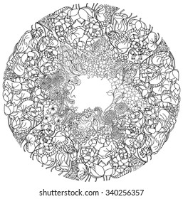zentangle and doodle style flower in circle shape
