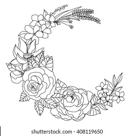 Zentangle and doodle style flower in circle shape