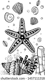 Zentangle doodle vector illustration sea star coloring book printable