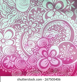 Zentangle, doodles hand drawn style pink tile. Under clipping mask.