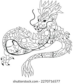 Zentangle dragon. Hand drawn decorative vector illustration for coloring