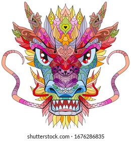 Zentangle dragon head. Hand drawn decorative vector illustration