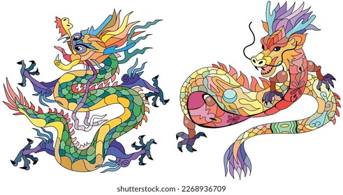 Zentangle dragons. Hand drawn decorative vector illustration