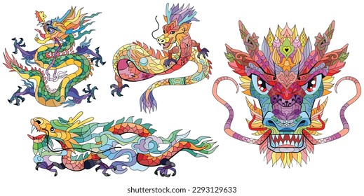 Zentangle dragons. Hand drawn decorative vector illustration