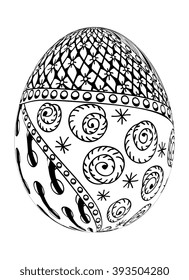 Zentangle Easter Egg with decorative ornate isolated on white background..Use for coloring, cards, invitation, pattern fills, web pages elements and etc.