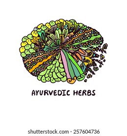 Zentangle element. Ayurvedic herbs. Suitable for ads, packaging, signboards, identity designs