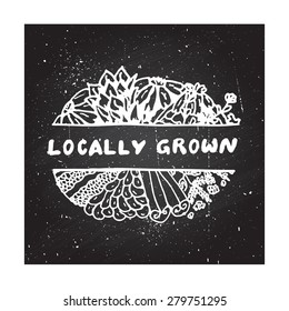 Zentangle element on chalkboard background. Locally grown