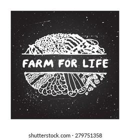 Zentangle element on chalkboard background. Farm for life