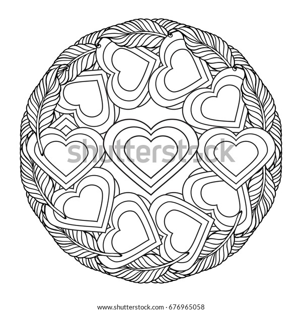 zentangle feather mandala page adult colouring stock vector