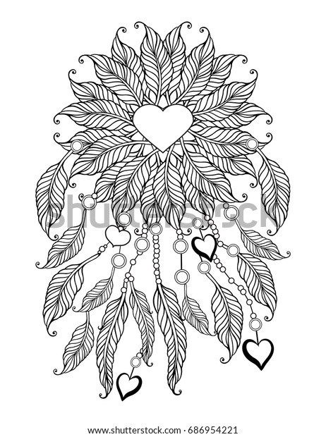 zentangle feather mandala page adult colouring stock vector