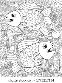 Zentangle with fish. Anti stress coloring