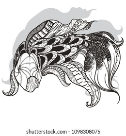 Zentangle Fish in Black and White, Vector Illustration.