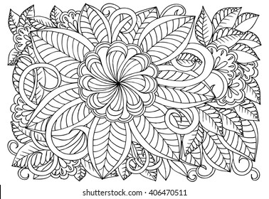 Zentangle. Floral doodles in black and white. Coloring pages for adult. Relaxing job