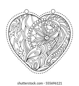 Zentangle floral heart in adult coloring style