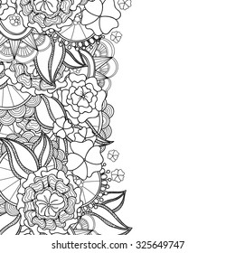 Zentangle floral invitation card. Template doodle flowers frame design for card. Decorative hand-drawn vector element border.